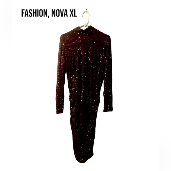 Fashion total star sequin Mindi dress bronze with rouge body con - Picture 2 of 6